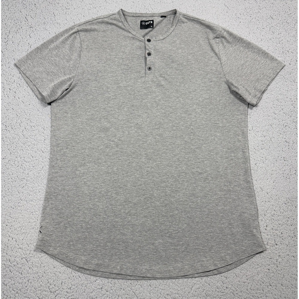 Cuts Clothing Henley Shirt Mens XL Gray Pyca Pro Curved Hem Stretch Tee
